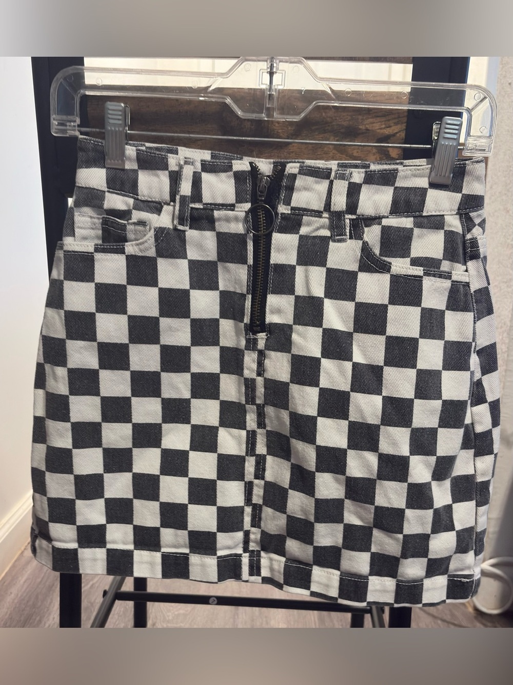 BDG Black & White Checkered Women’s Skirt with Front Zip Ring